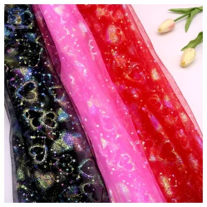 YX2350 Romantic Valentine's Day Design Polyester Print Fabric Meteor Love Design Printing Glitter Tulle Mesh Dress Fabric