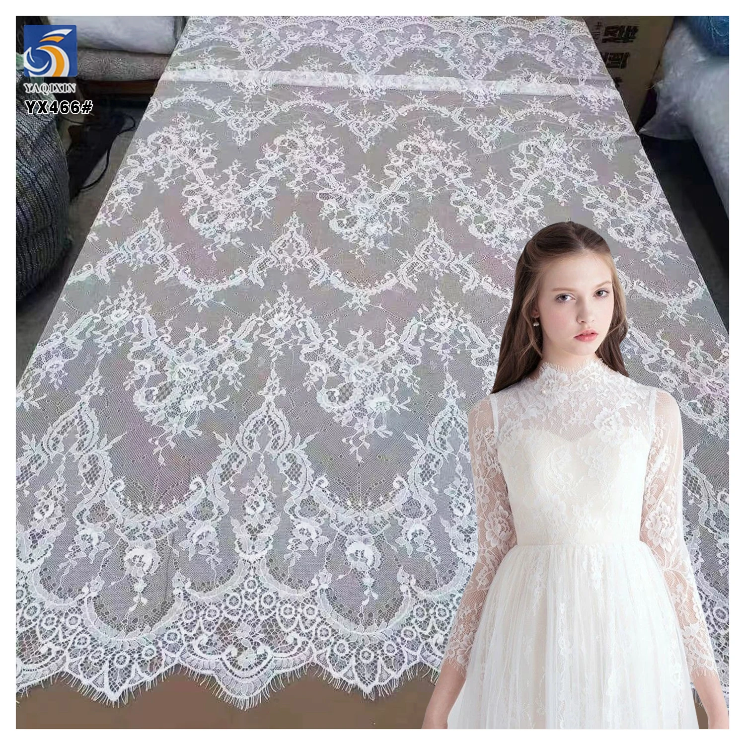 YX466 High Quality White Eyelash French Lace Fabric for Bridal 1.5m*3m