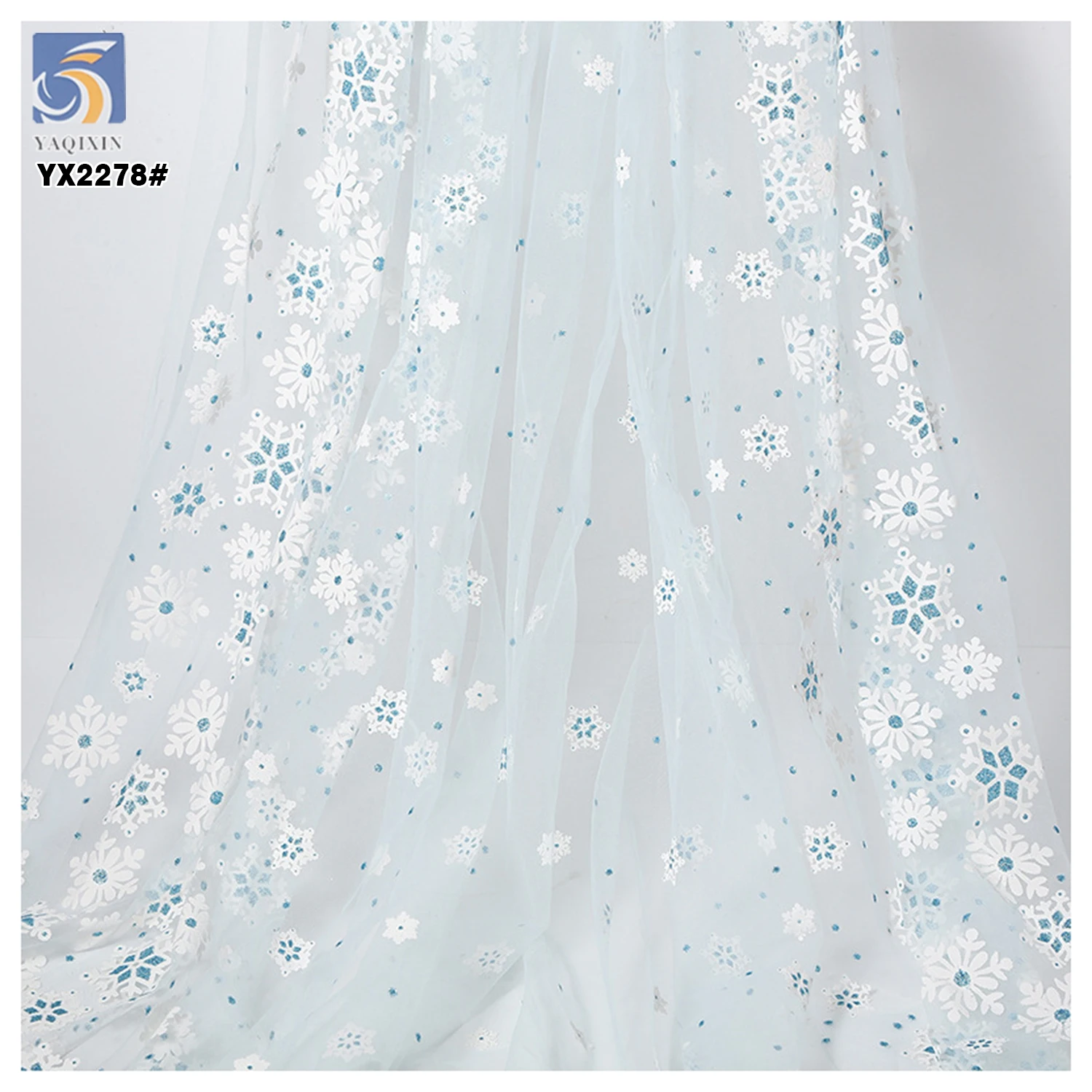 YX2278 Guangzhou Custom Polyester Glitter Dot White Snowflake Printed Mesh Tulle Lining Fabric for Christmas Dress Garment - 图片 5