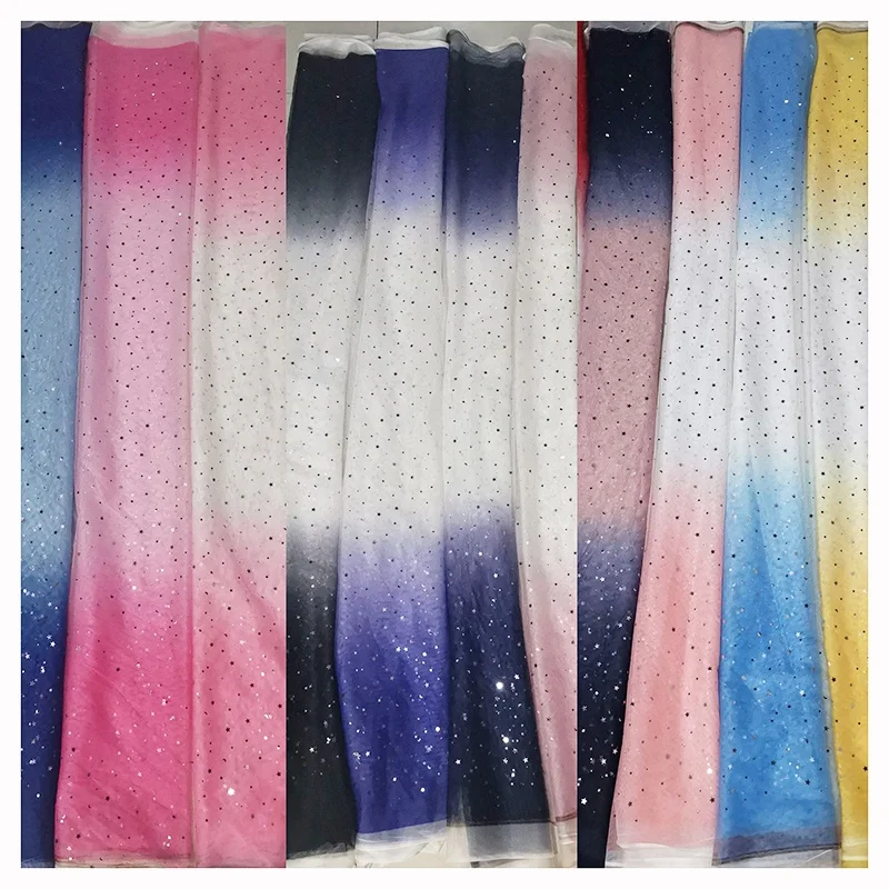 DX144 Sequin Gradient Tulle Metallic Silver Moon Star Glitter Lace Fabric Girl Dress Fabric Ombre Fabric - 图片 6