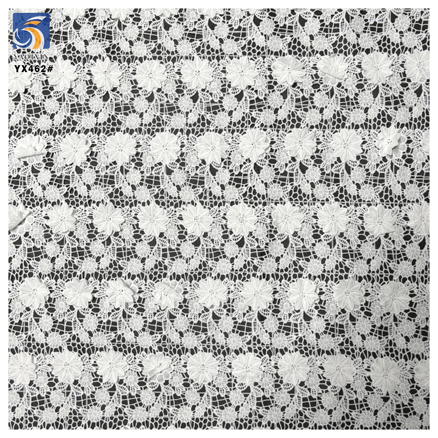 YX462 Wholesale 100 Polyester 3D Applique Lace Embroidery Fabric Poly Water Soluble Milk Silk Lace White Fabric - 图片 5