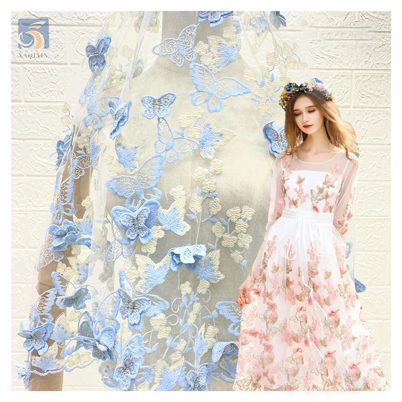 Wholesale Price 3D Flower Lace Fabric Butterfly Embroidery Net Fabric China Dress Supplier