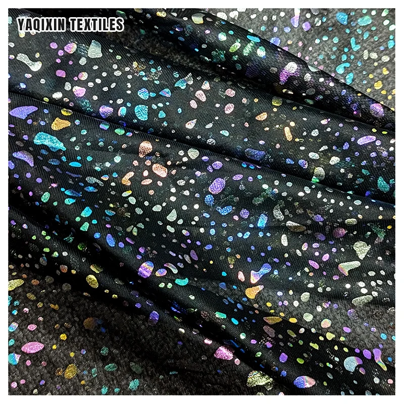 YX2234 New Fluorescent Effect Black Soft Polyester Colorful Glitter Mesh Tulle Fabric Knit Reflective Luminous Mesh Fabric - 图片 3