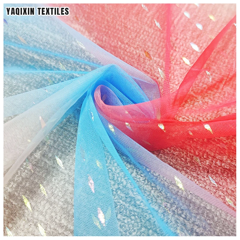 BY22053 Guangzhou Manufacturer Polyester Lining Fabric for Dress Skirt Scarf Textile Rainbow Print Ombre Fabric Mesh Tulle - 图片 3
