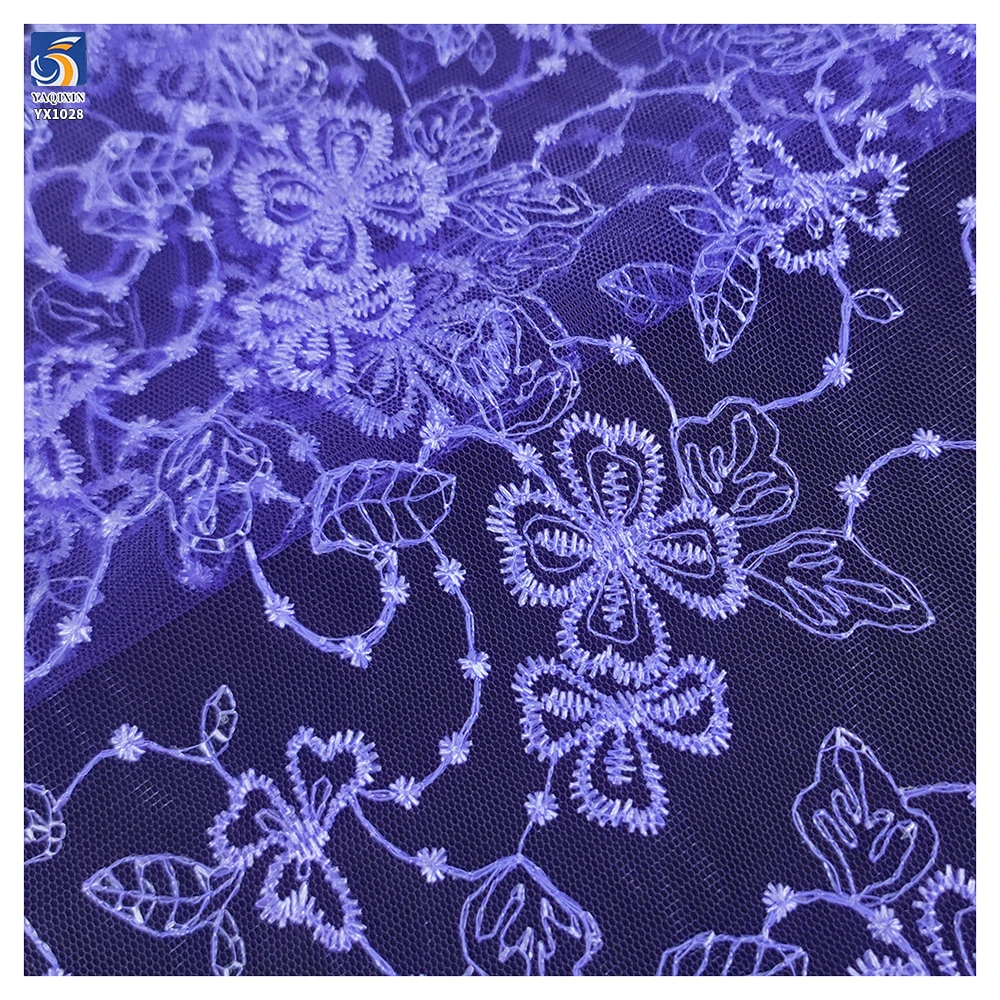 YX1028 Purple Embroidery Tulle Mesh Fabrics Textiles for Girls Short Skirt Lightweight Tulle Fabric Clothing-Skirt