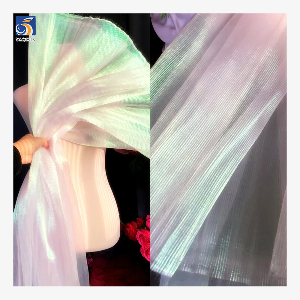 YX786 Fantasy 100% Polyester Sheer Sky Blue Organza Pleated Fabric for Lingerie Home Clothes and Stage Wear - 图片 6