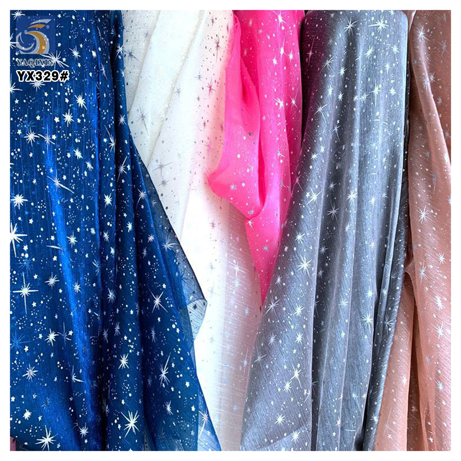YX330 Fashion Silver Foil Print Crinkle Organza Fabric for Accessories Toy Fabric Scarf Dress Fabric Ready-made Samples - 图片 3