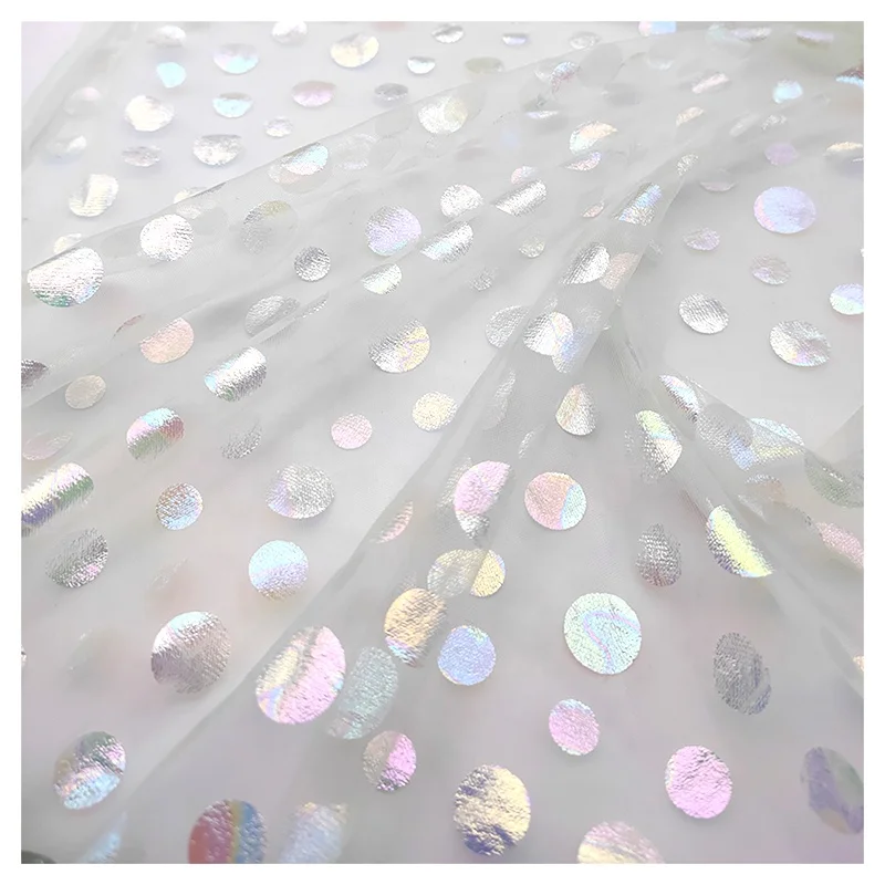 High Quality 100% Polyester American Tulle Fabric 20gsm Foil Film Soft Mesh Printing Dot Fabric Wedding Lining Curtain Short - 图片 6