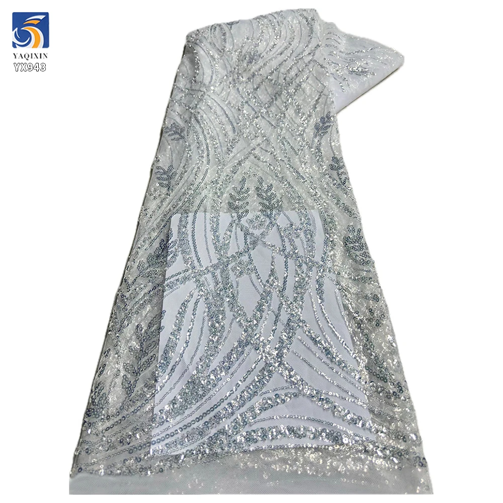 YX943 Customized Europe France Paris London Sequin Lace Fabric Glitter Sequin Shiny Lace Fabric for High-End Party Skirts - 图片 3