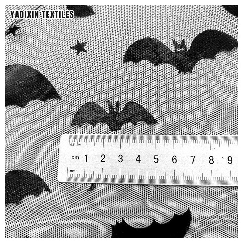 YX2235 Best Selling Halloween/Spooky Style Dark Night Bat Printed Mesh Fabric Black Polyester Mesh Skirts Fabric Stage Costumes - 图片 5