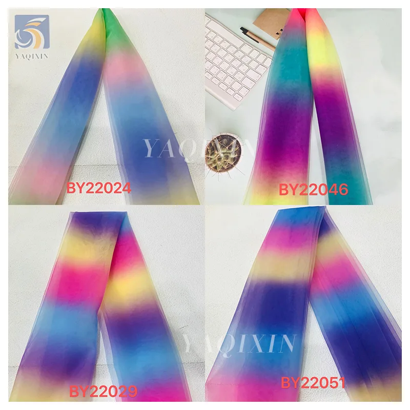 YX2533 Zhongda Market Custom Printed Rainbow Tulle Fabric Per Yards Gradient Polyester Nylon Mesh Rainbow Fabric Christmas - 图片 5