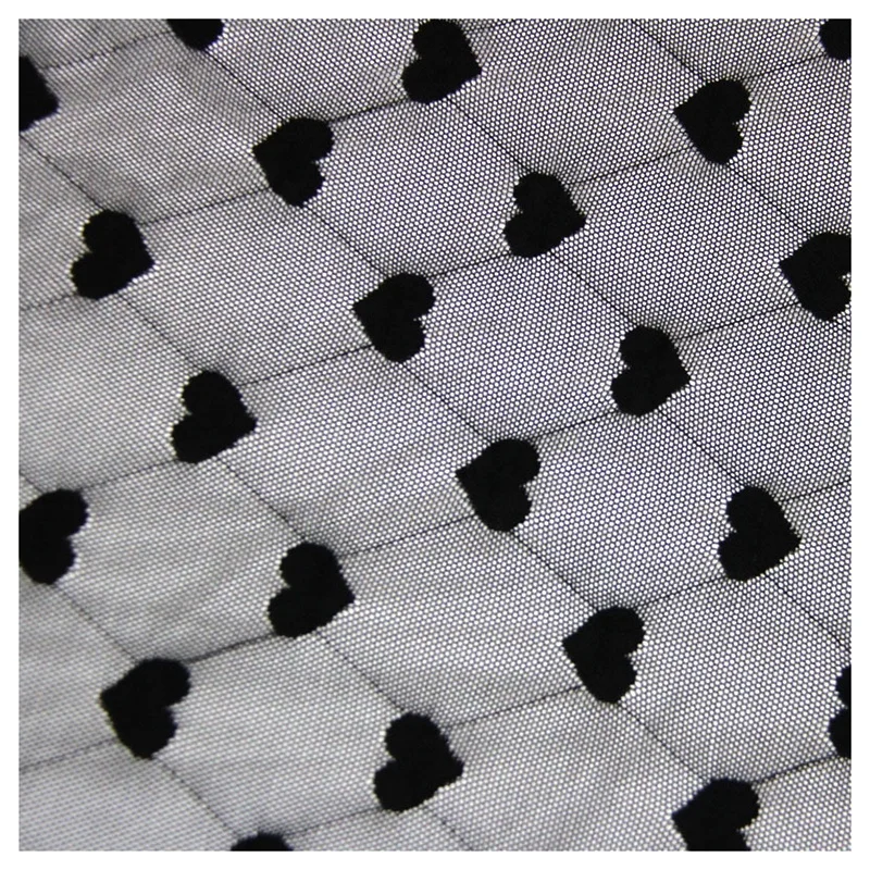 JY2014 New Nylon Spandex 4 Way Stretch Power Mesh Fabric Black White Heart Jacquard Mesh Tulle Fabric for Stockings - 图片 4