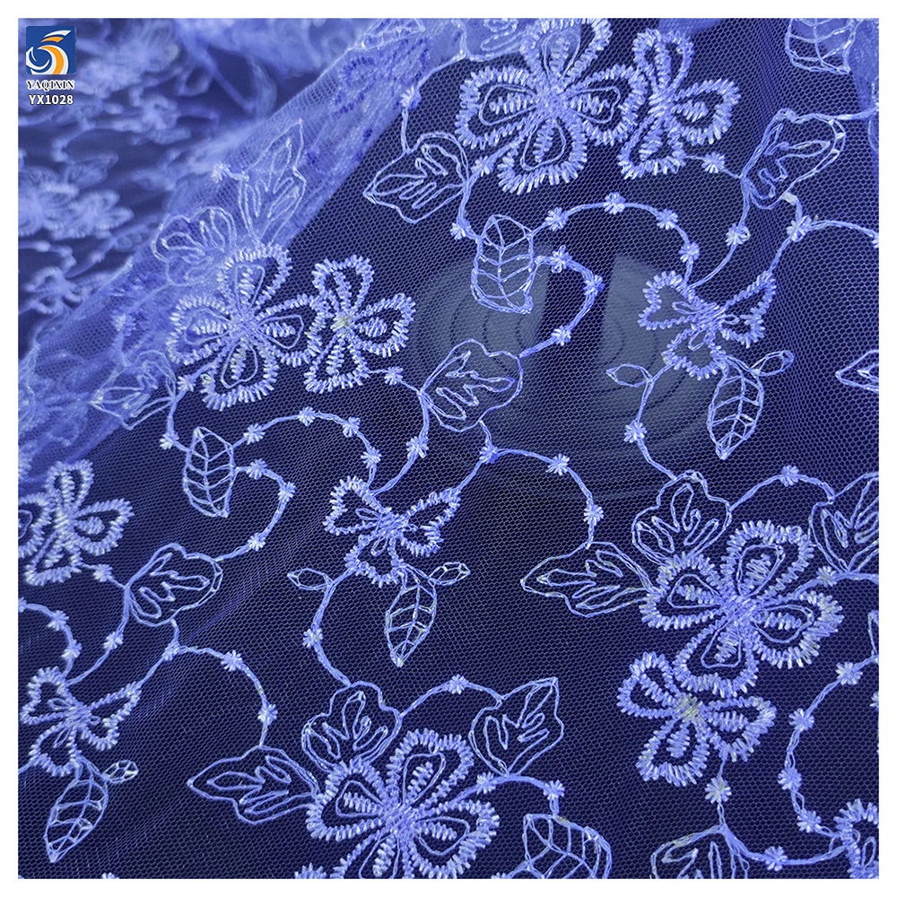 YX1028 Purple Embroidery Tulle Mesh Fabrics Textiles for Girls Short Skirt Lightweight Tulle Fabric Clothing-Skirt - 图片 6