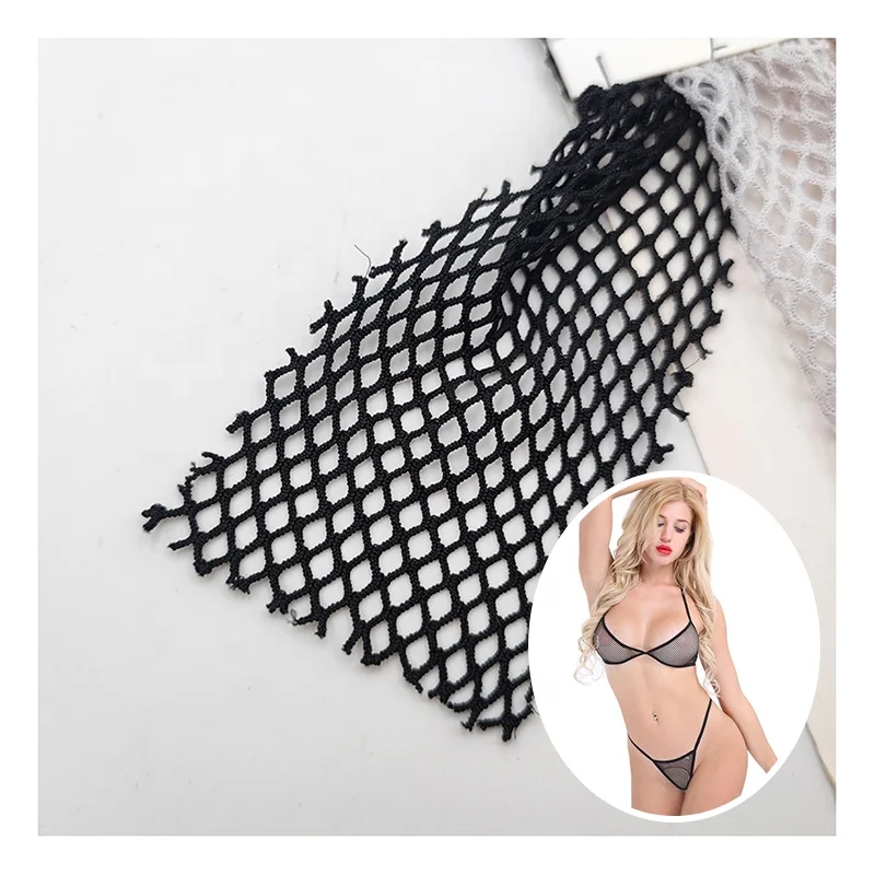 Black Soft Diamond Mesh Fabric Stretch Sexy Beach Fishnet Bikini Swimsuit Fabric - 图片 6