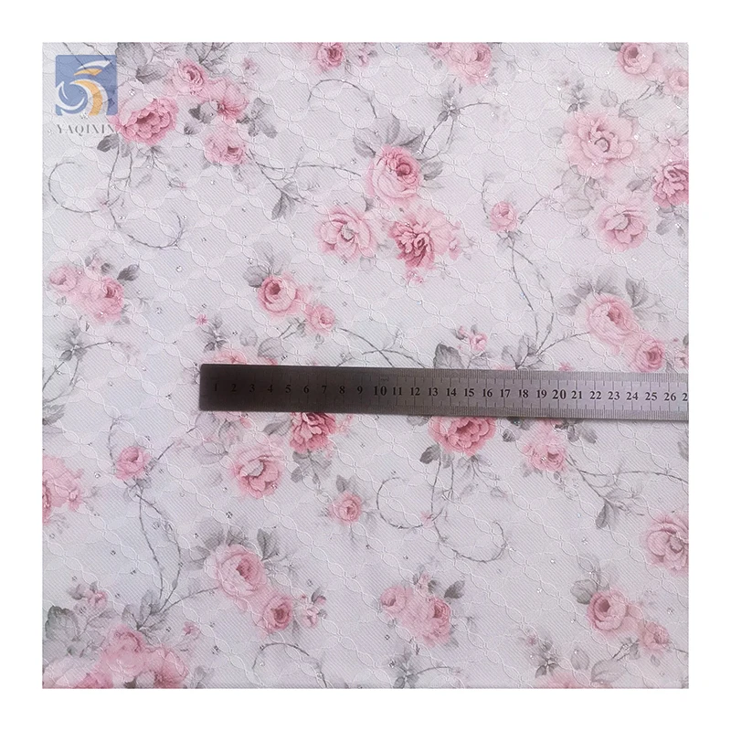2025 New Composite Woman Lace Fabric With Sequins Wholesale Floral Digital Printed Chiffon Fabric for Wedding Dress - 图片 4