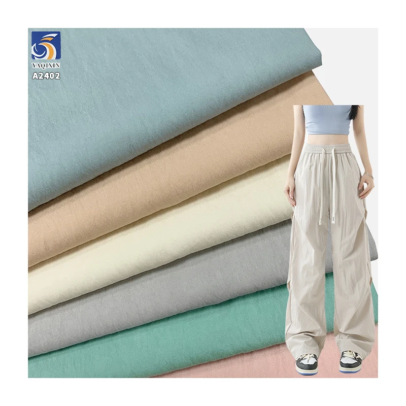 A2402 110gsm Plain Sand Washed Woven 45% Nylon Lyocell Blended Fabric Crepe for Women's Trousers and Long Skirts