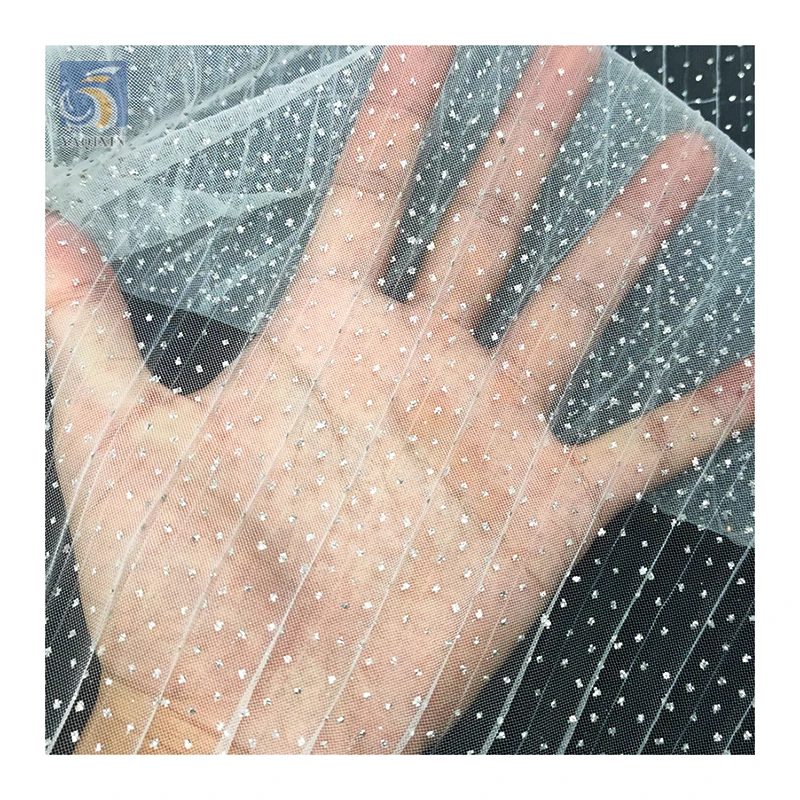 Wholesale Prices Polyester Crepe Pleated Tulle Silver Sparkle Glitter Tulle Mesh Fabric for Wedding 5 Yards - 图片 6