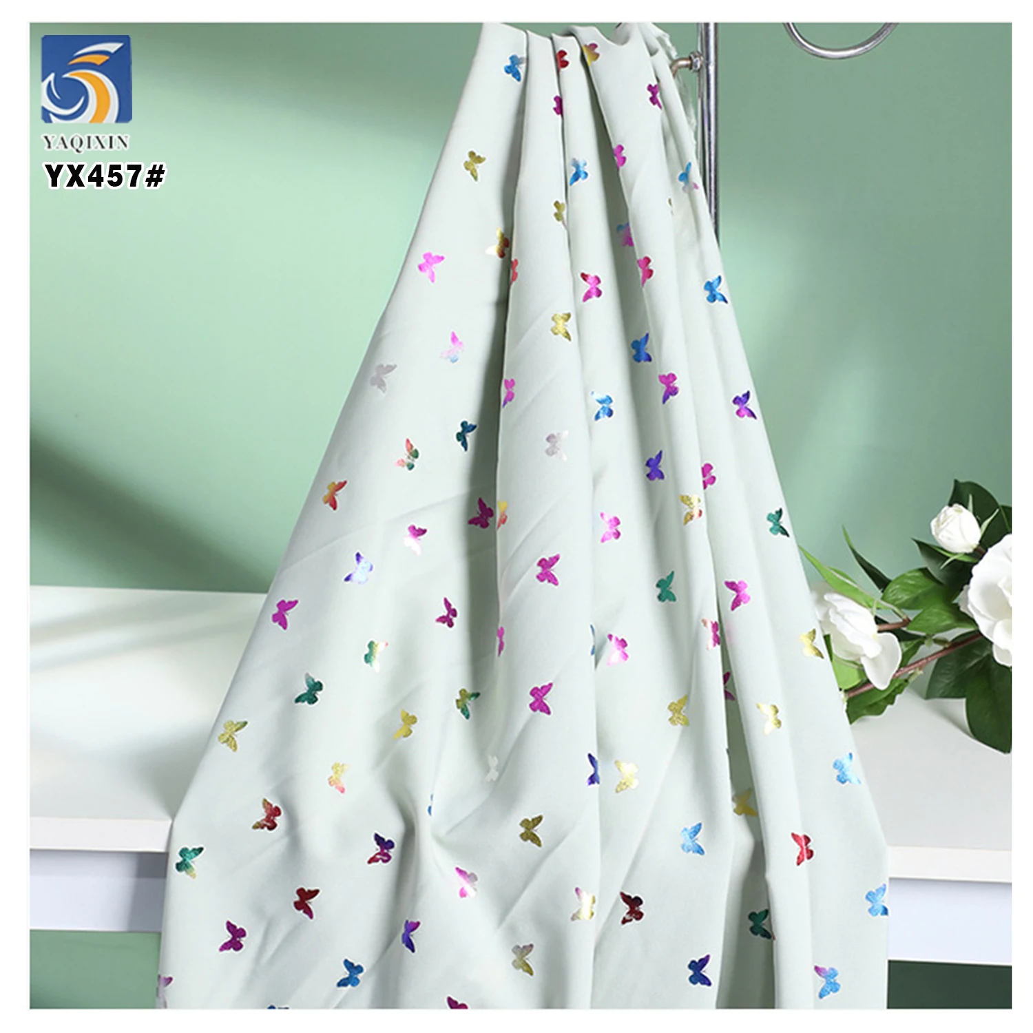 YX457 New Arrivals Polyester Spandex Colorful Butterfly Foil Printed 100D Four-Way Stretch Fabric for Background Toy - 图片 3