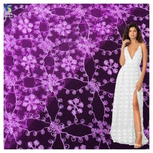 YX1014 Fashion New Style 2026 Embroidery Tulle Mesh Fabric Polyester Snowflake Pattern Embroidered Tulle Fabric for Girls Skirt