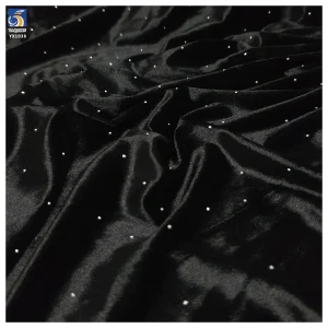 YX1038 180gsm High Quality Spandex Stretch Velvet Knitted Fabric Black With 3D Diamonds Stone Elastic Evening Dress Fabric...