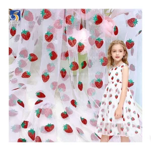Custom Strawberry Print Nylon Sparkle Mesh Fabric | Wholesale American Net for Girls' Tutu Dresses