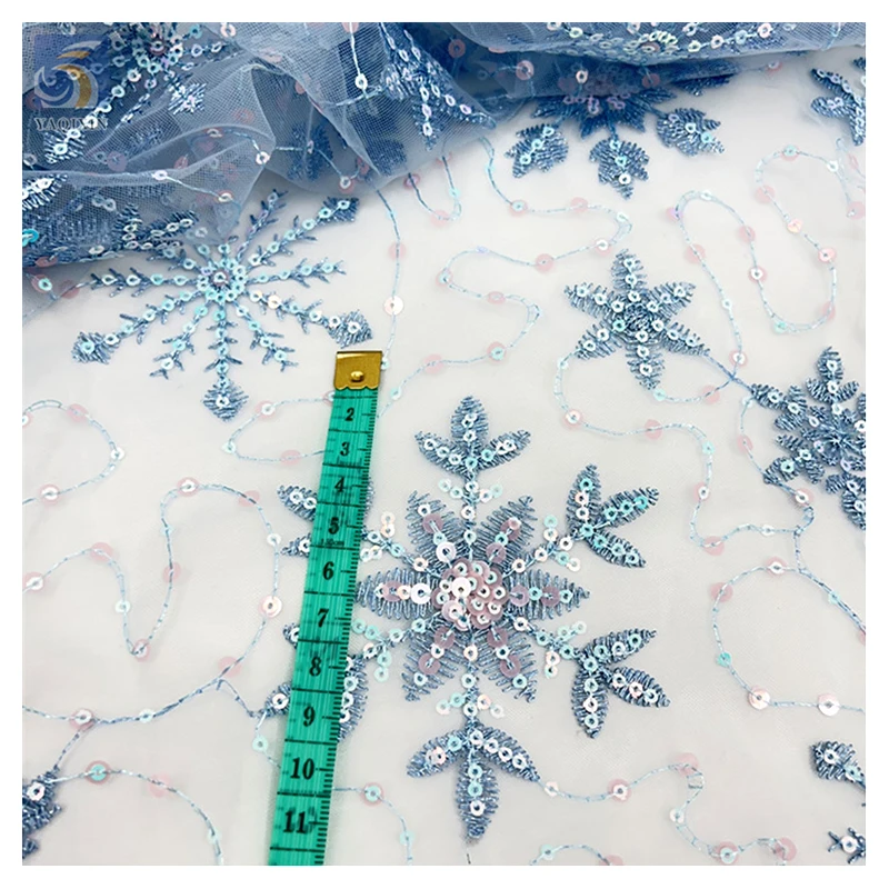 New Arrival Winter Christmas Clothing Snowflake Mesh Sequins Embroidered Fabric Tulle Dress Lolita Children's Fabric - 图片 3