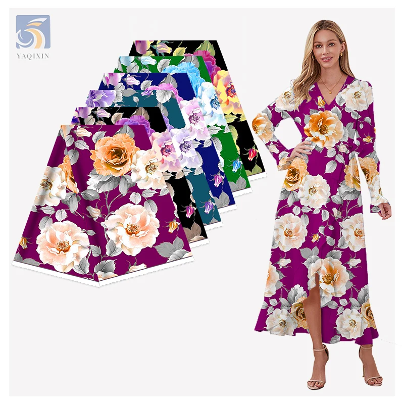 Popular Ladies Summer Garment Printed Fabric Lawn Oriental Flowers Pattern Design Print 100% Polyester Fabric - 图片 5