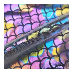 Colorful Fish Scale Laser Holographic Fabric Tulle Printed Mesh Fabric Wedding Dancewear Fabric