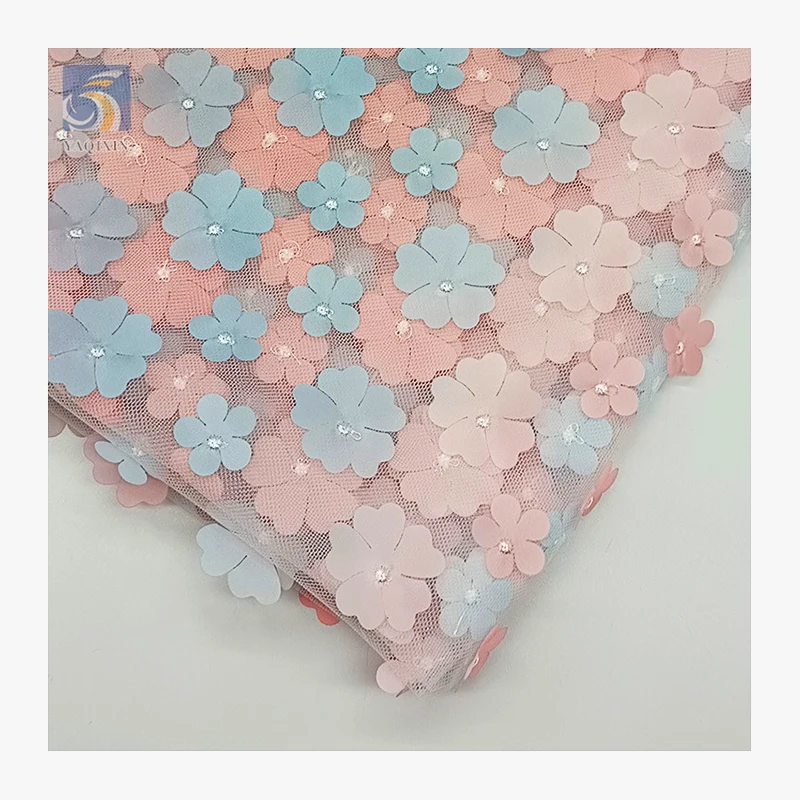 TDS001-2 Ombre 3D Tulle Fabric Hot Sales 100% Polyester with Embroidered Floral Colored Design for Girls' Garments - 图片 6