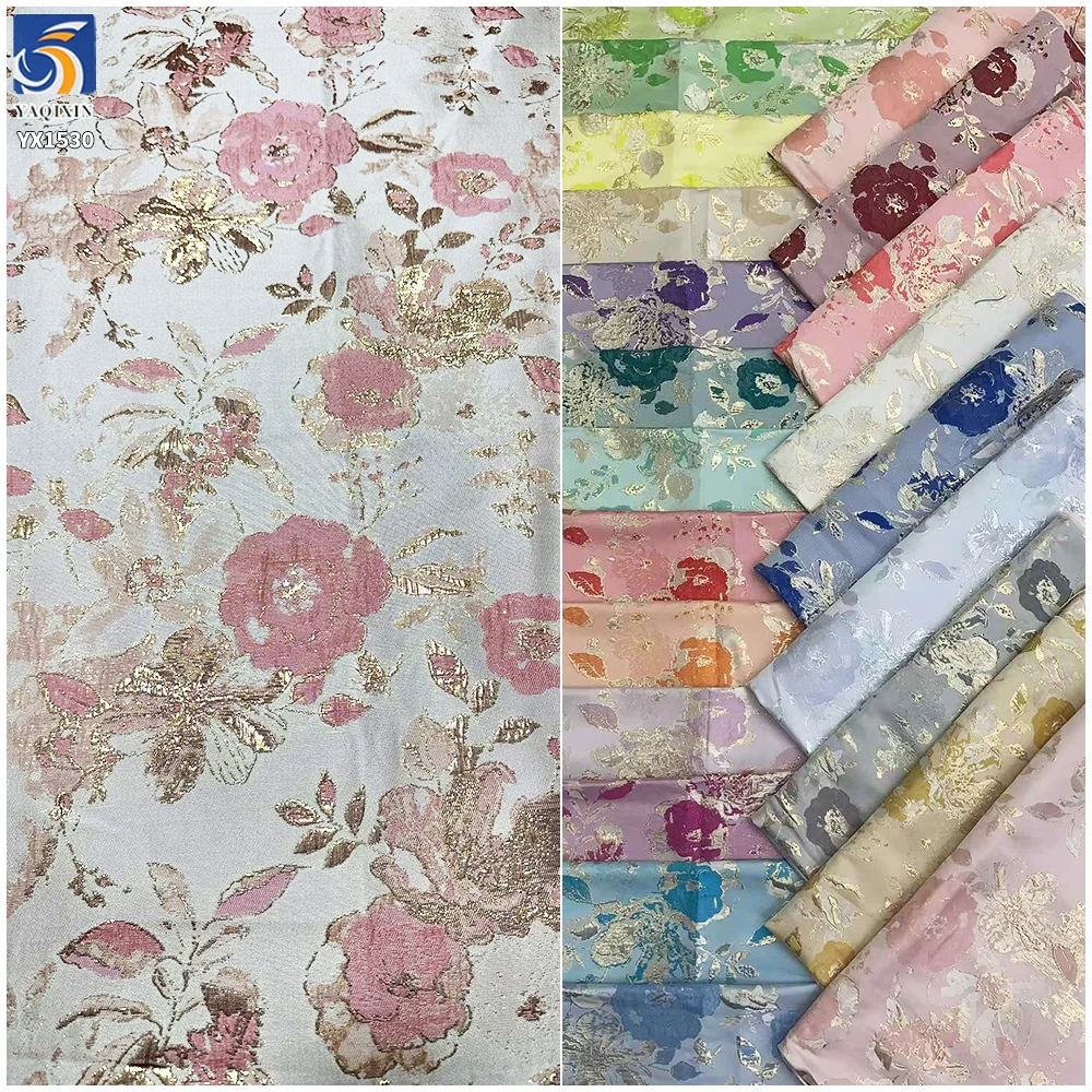 YX1530 Elegant Floral Metallic Yarn Dyed Brocade Fabric for Qipao and Mamian Skirt - 图片 4
