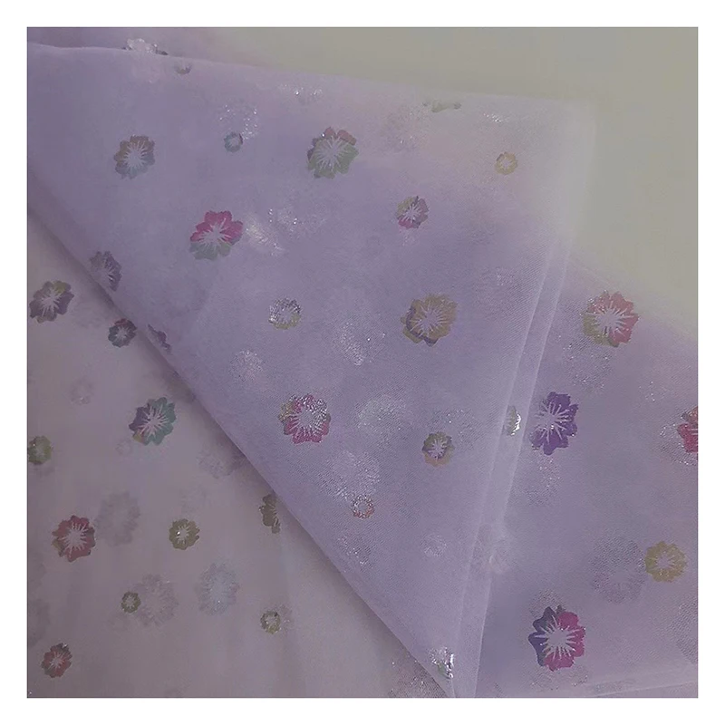 DX105 Guangzhou Super Factory Textile 2024 Tulle Fabric New Colorful Florals Foil Printed Fabric for Children - 图片 5