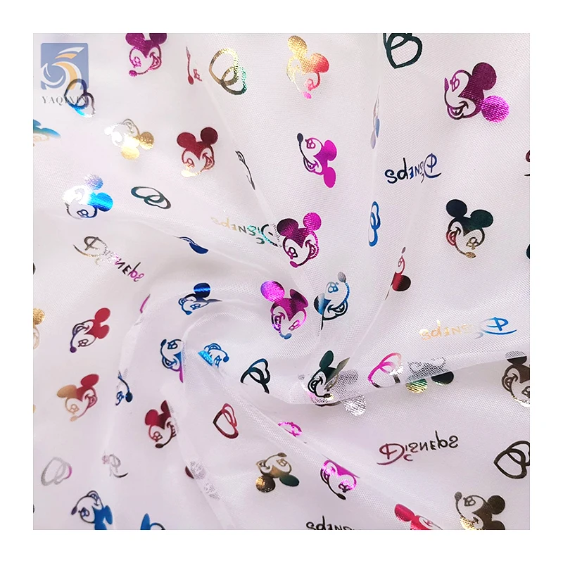 American Amusement Park Design Fabric Polyester Colorful Foil Printed Mickey Mouse Tulle Fabric for Girl Skirt - 图片 4