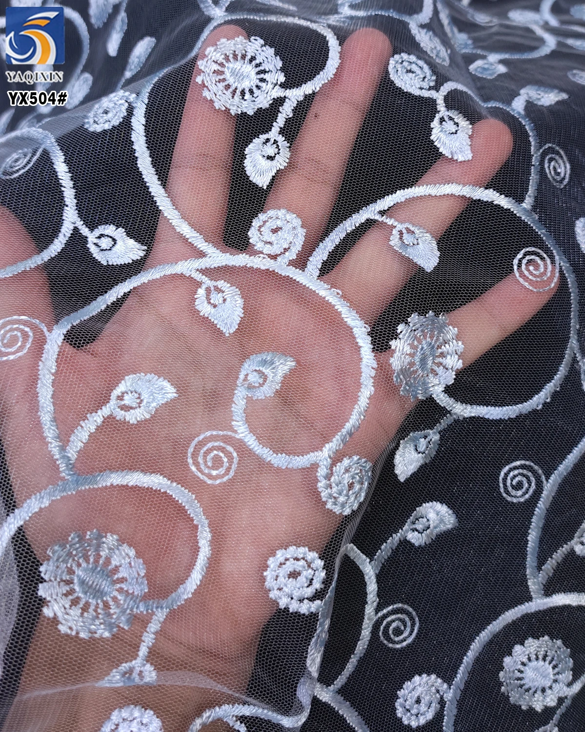 Yx449-2 Ni.Ai High-End Handmade Floral Lace Fabric Embroidery French Lace Wedding Dress Embroidered Aqua Tulle Fabric - 图片 4