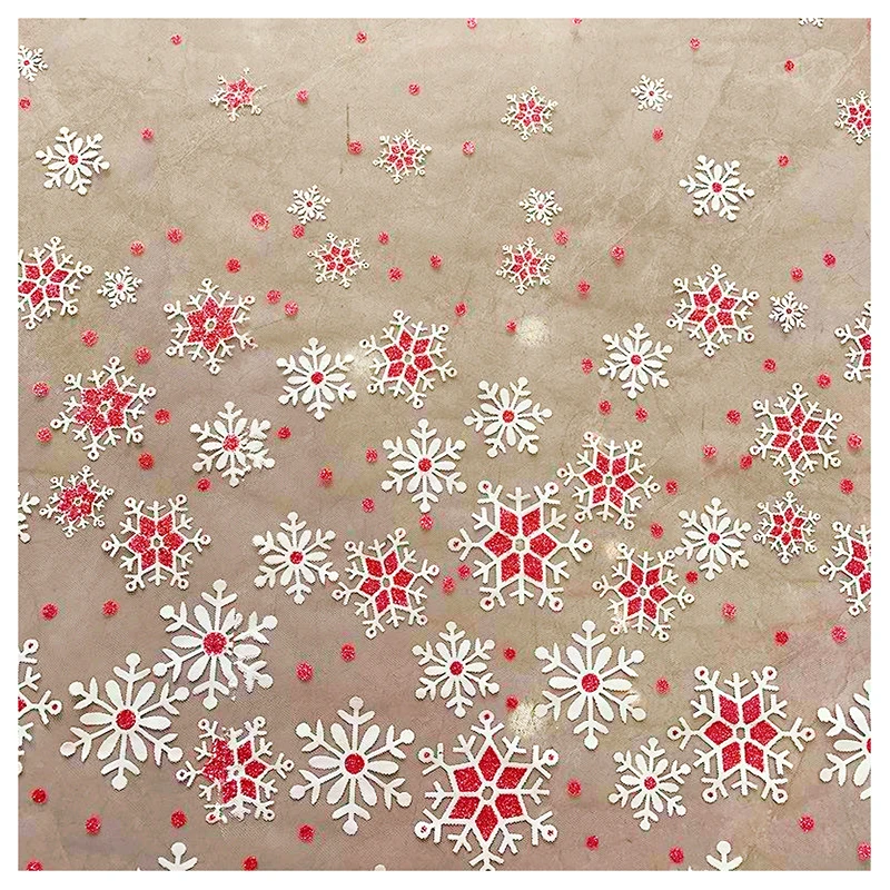 YX2278 Guangzhou Custom Polyester Glitter Dot White Snowflake Printed Mesh Tulle Lining Fabric for Christmas Dress Garment - 图片 3