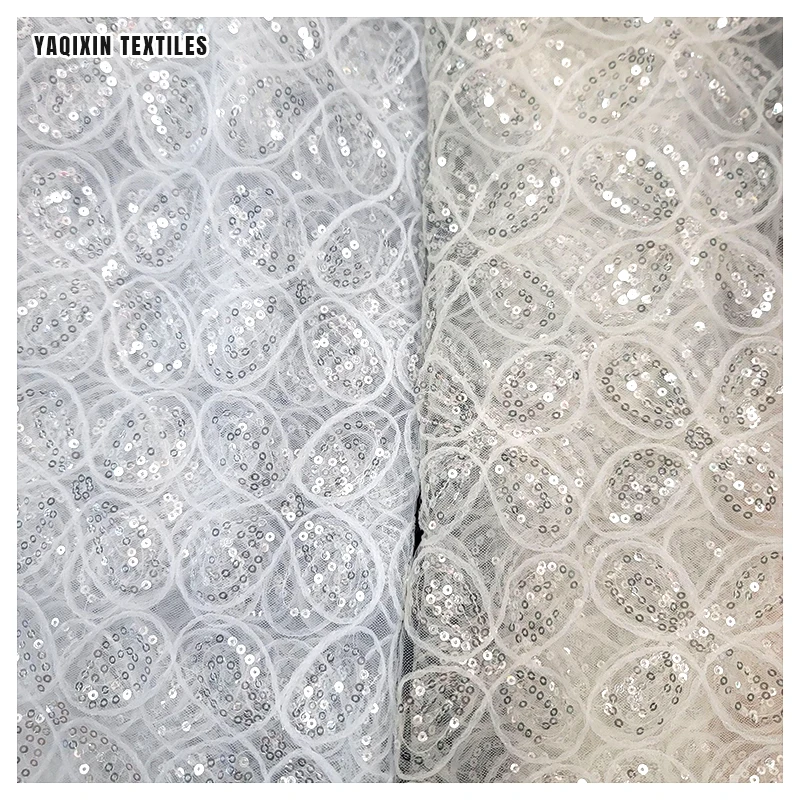 Wholesale White Sequin Embroidery Jacquard Mesh Lace Fabric Eco-Friendly Women's Fashion Blouses Dresses Weddings-Hot Sales - 图片 3