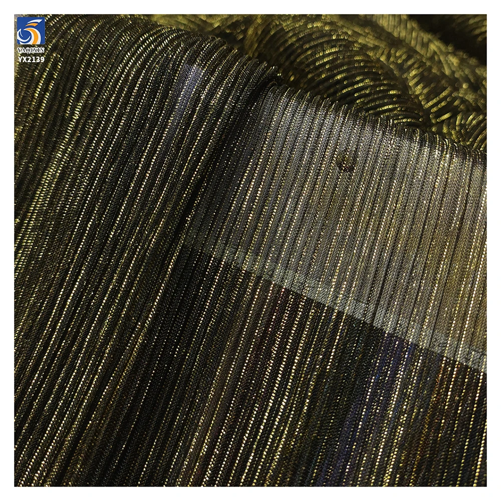 New Arrival 110gsm Moonlight Knit Fabric Stretch 0.3mm Crinkle Pleated Crepe Shiny Metallic Lurex Mesh Fabric for Lining - 图片 5