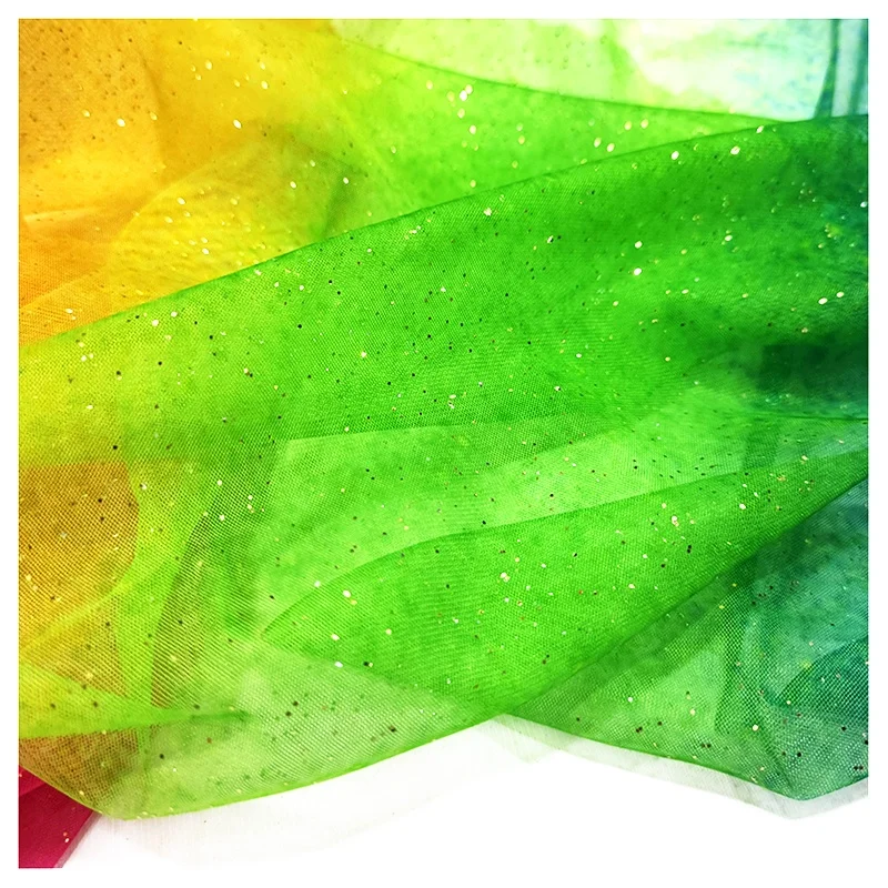 YX2049 New Style Rainbow Gradient Mesh Tulle Fabric Bling Bling Glitter Sparkle Tulle Fabric for Women's Dress - 图片 6