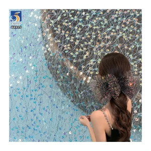 YX825 American Lolita Double Layer Polyester Mesh Embroidery Sequins Fabric Shiny for Clothing for Girls