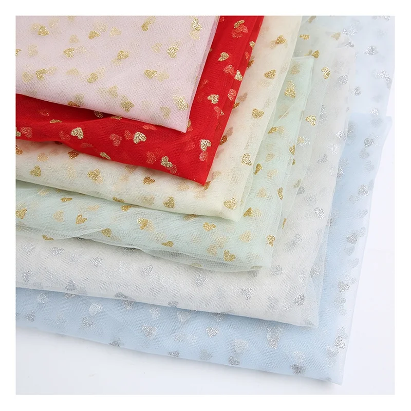 100% Polyester Glitter Tulle Fabric Gold love Tulle High Fastness Glitter Can Be Used for American Valentine's Day Fabric - 图片 6