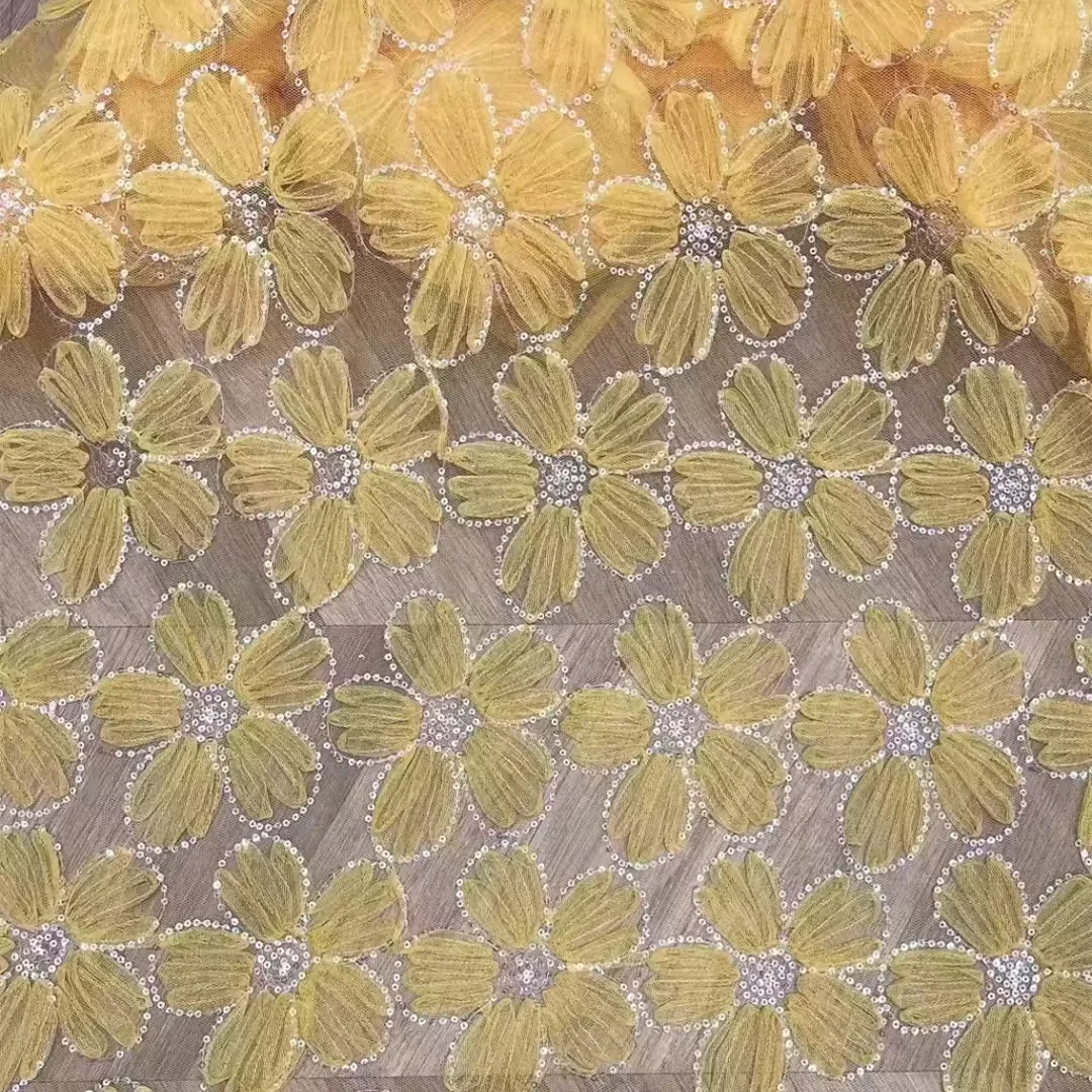 DX54-1 High Quality White Embroidery Mesh Fabric 3D Flower Lace Fabric With Sequins for Bridal Dress - 图片 5