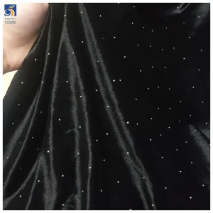 YX1038 180gsm High Quality Spandex Stretch Velvet Knitted Fabric Black With 3D Diamonds Stone Elastic Evening Dress Fabric...