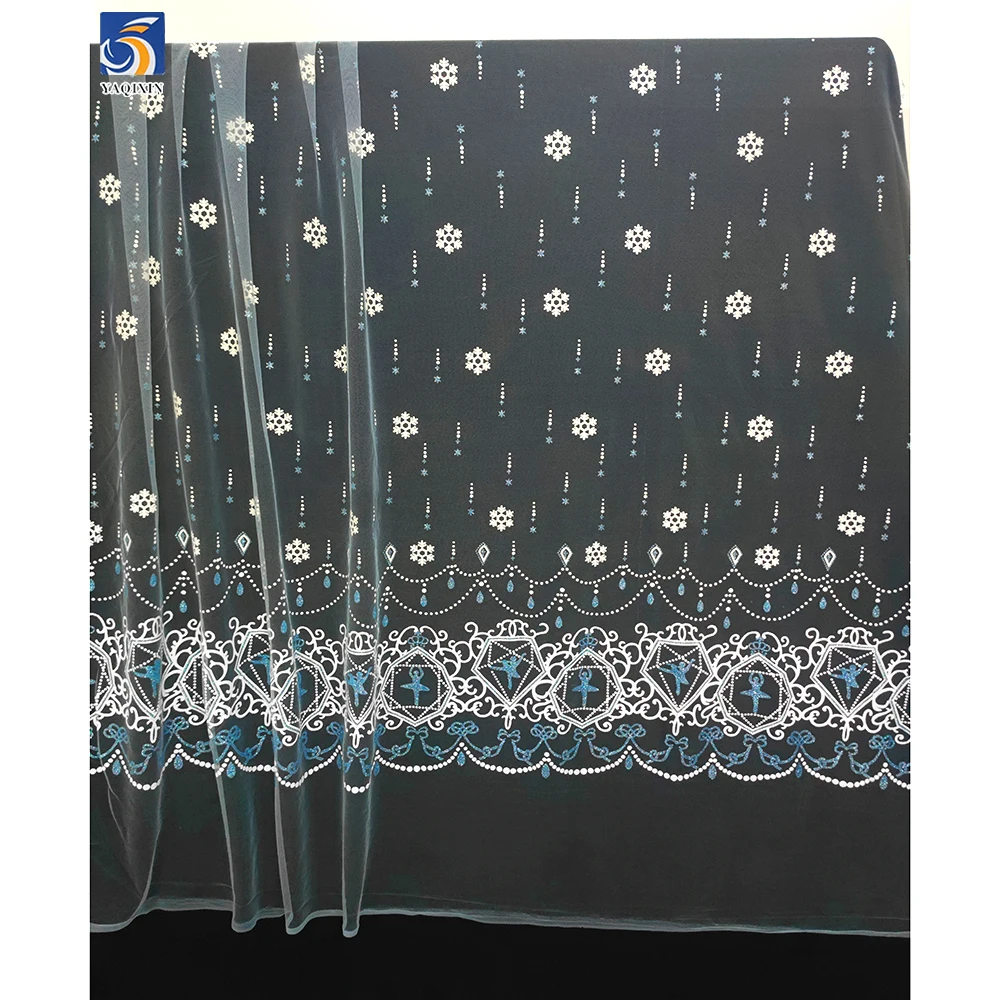 YX967 Clearing Out Inventory at a Loss Cheap Bulk Fabric Wholesale Blue and White Snowflake Printed Tulle Fabric for Sales - 图片 3