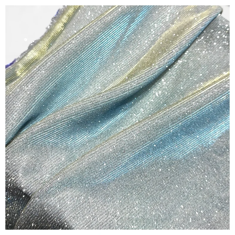 LF002 Custom 95 Polyester 5 Spandex Rib Knit Stretch Lurex Fabric Silver Shiny Metallic Lurex Fabric for Dress - 图片 5