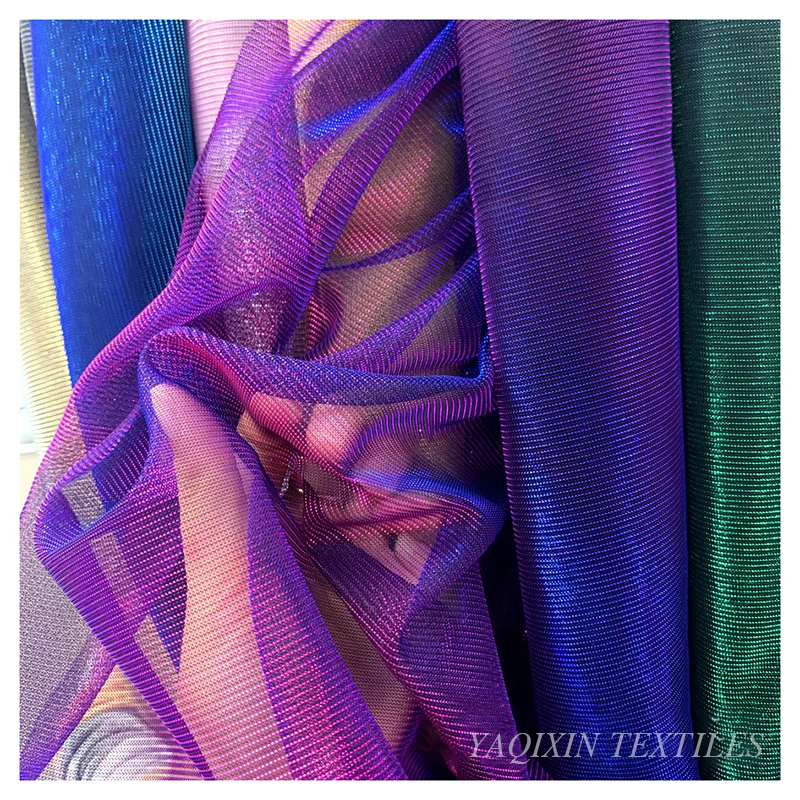 YX2138 Hot Sale 100% Polyester Shiny Glitter Mesh Lurex Fabric Elastic Moonlight Woven Mesh Stretch Fabric for Party Dress - 图片 4