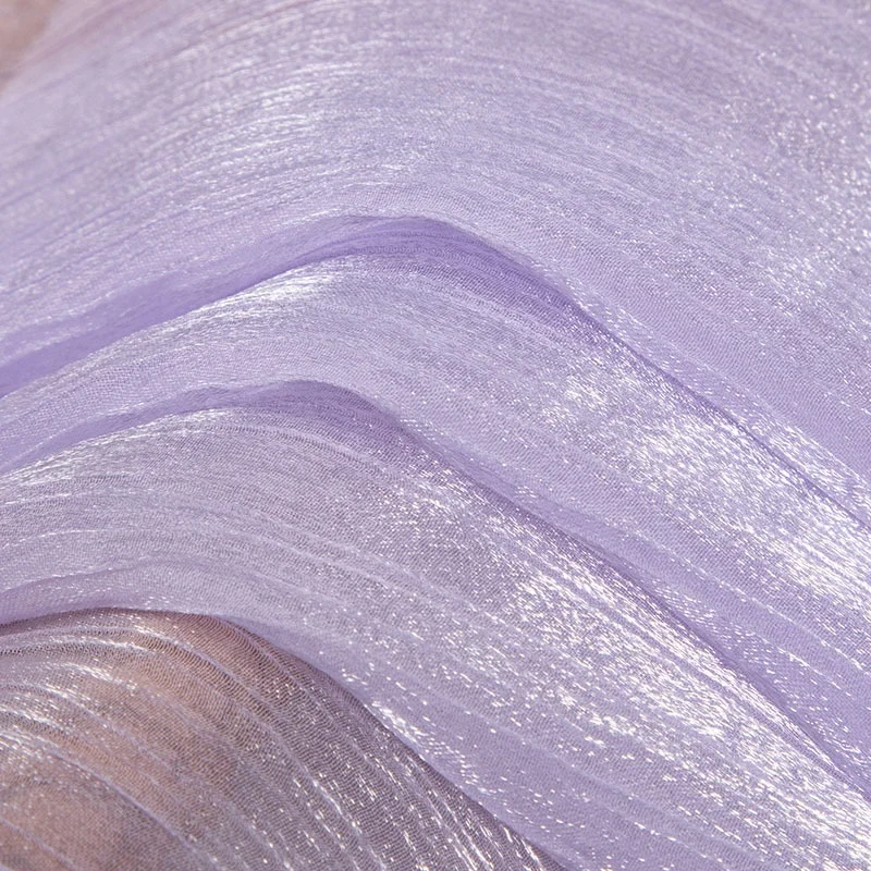 YS-003 Shiny Silk Crinkle Crepe Georgette Chiffon Organza Fabric for Making Dress 50gsm Pure Silk Crinkle Chiffon Fabric - 图片 4