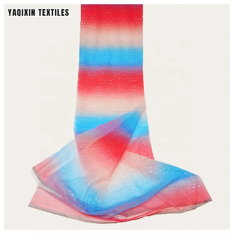BY22053 Guangzhou Manufacturer Polyester Lining Fabric for Dress Skirt Scarf Textile Rainbow Print Ombre Fabric Mesh Tulle - 图片 4