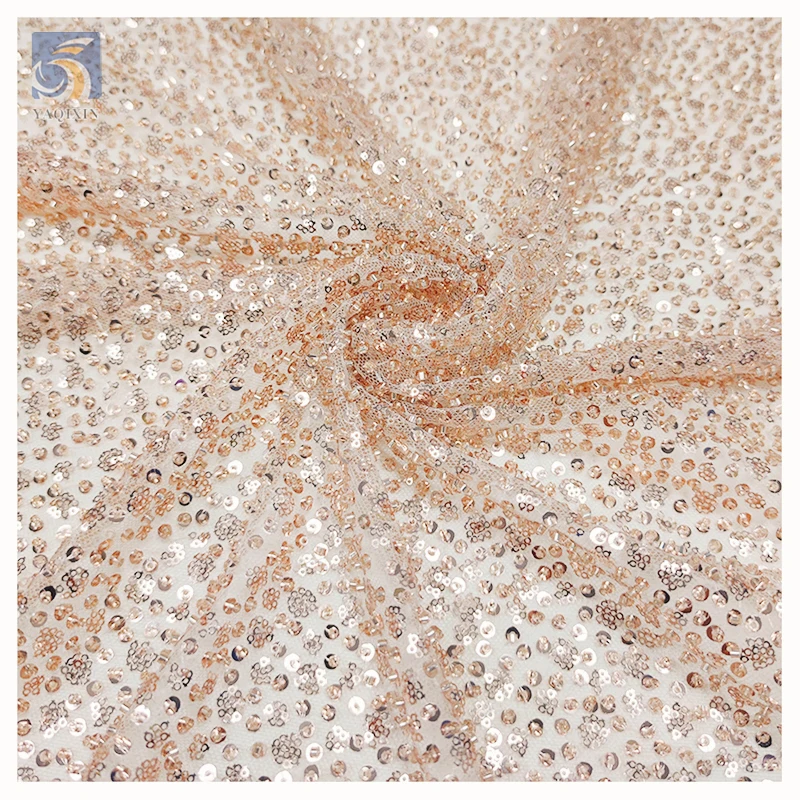 YX2394 High Quality Lace Fabric with Beads and Pearl Shiny Sequin Embroidery Beaded Lace Fabric Luxury for Weddings - 图片 5