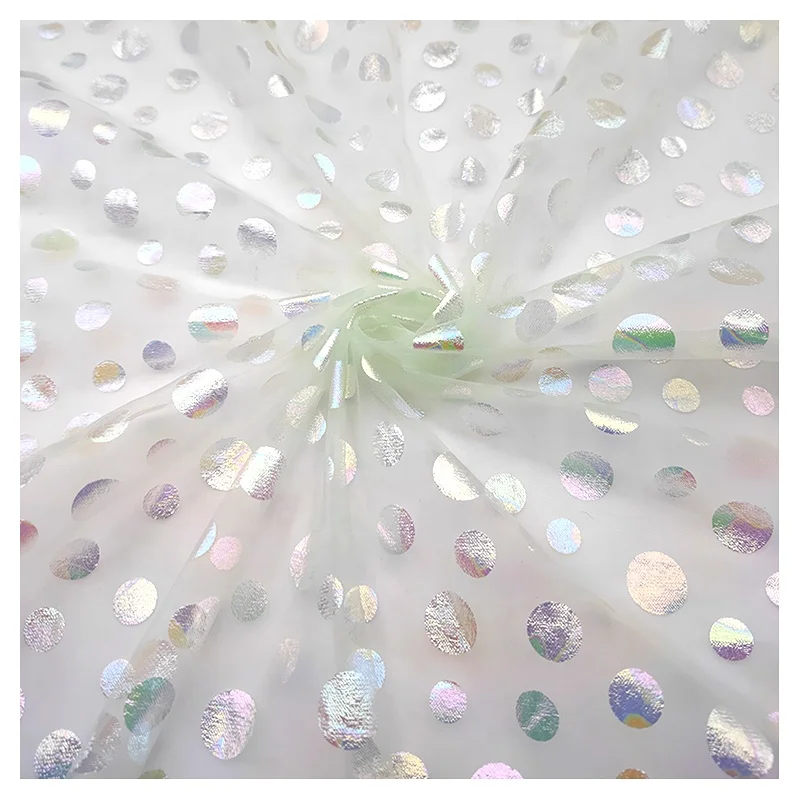 High Quality 100% Polyester American Tulle Fabric 20gsm Foil Film Soft Mesh Printing Dot Fabric Wedding Lining Curtain Short - 图片 4