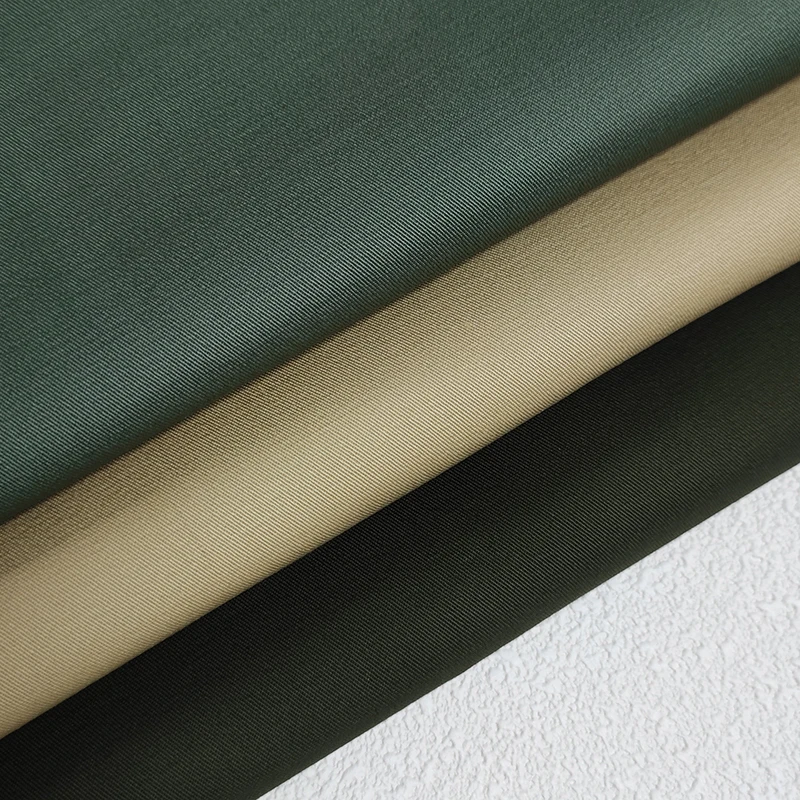 A2272 Khaki 255gsm Washed Polyester Cotton Spandex Stretchy Fabric 32*16 Twill Mercerized Cotton Fabric for Trousers - 图片 6