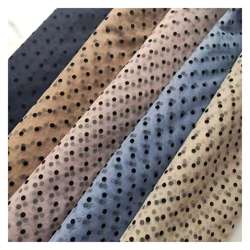 0.8CM/1.5CM Soft Polyester Tulle Black Swiss Polka Dot Flocking Mesh Tulle Fabric for Casual Dress - 图片 6